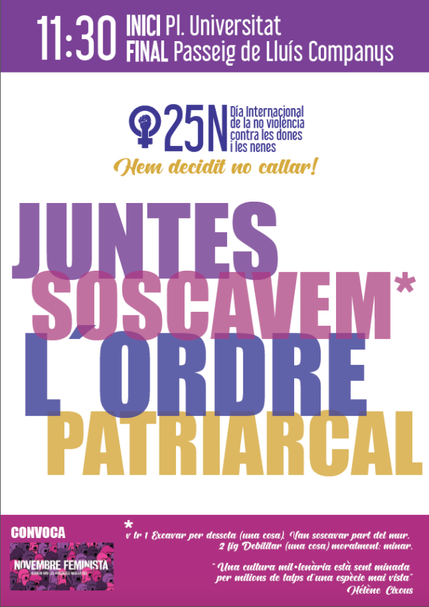 Cartell manifestació 25 de novembre a Barcelona. Organitza: Novembre Feminista 