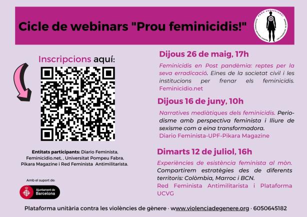 Cicle de webinars "Prou Feminicidis!": inscripció gratuïta i oberta.