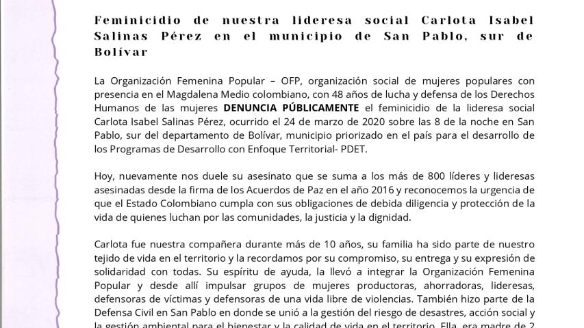 Comunicat emès per la OFP